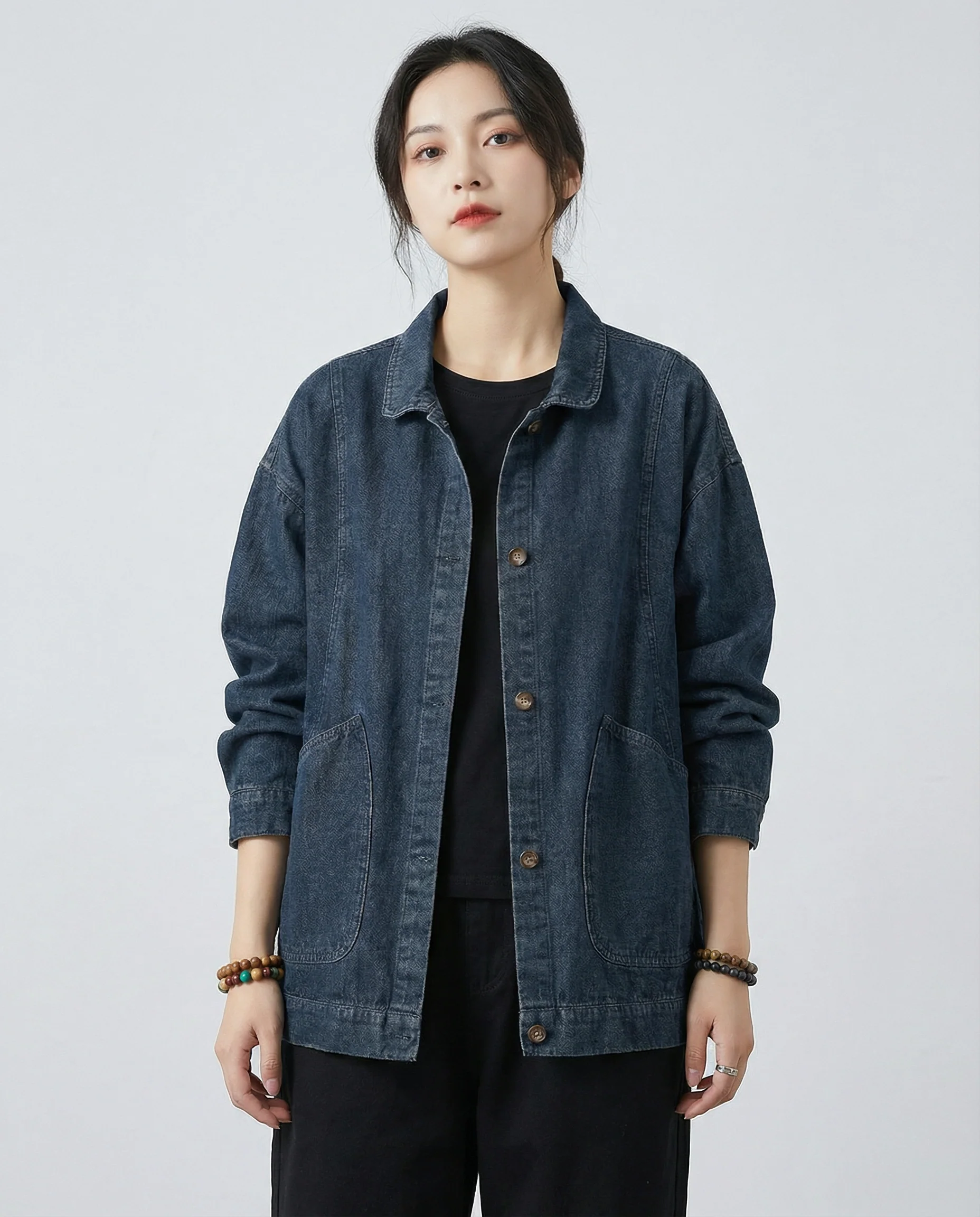 Women’s Oversized Longline Denim Jacket with Utility Pockets and Relaxed Street Style Fit - Image 2