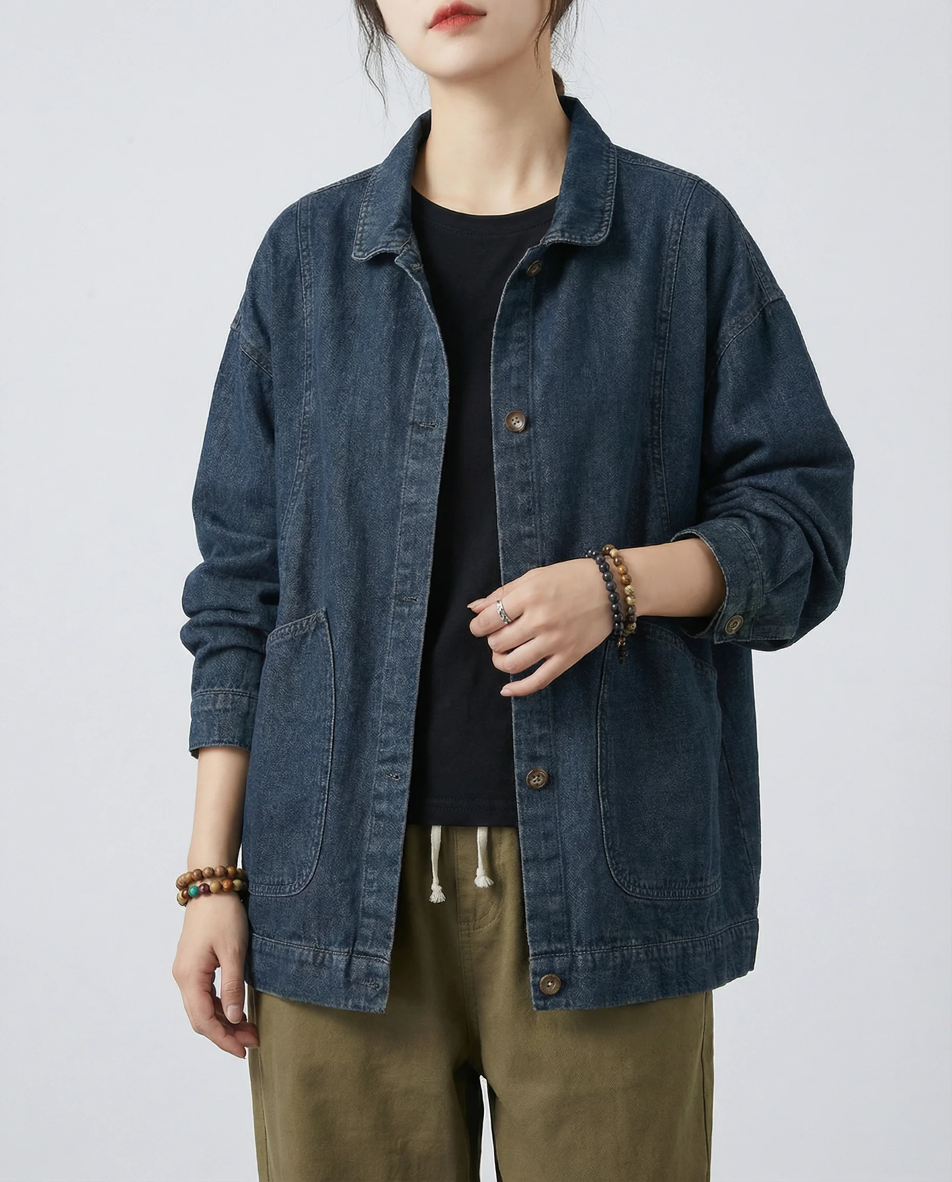 Women’s Oversized Longline Denim Jacket with Utility Pockets and Relaxed Street Style Fit - Image 3