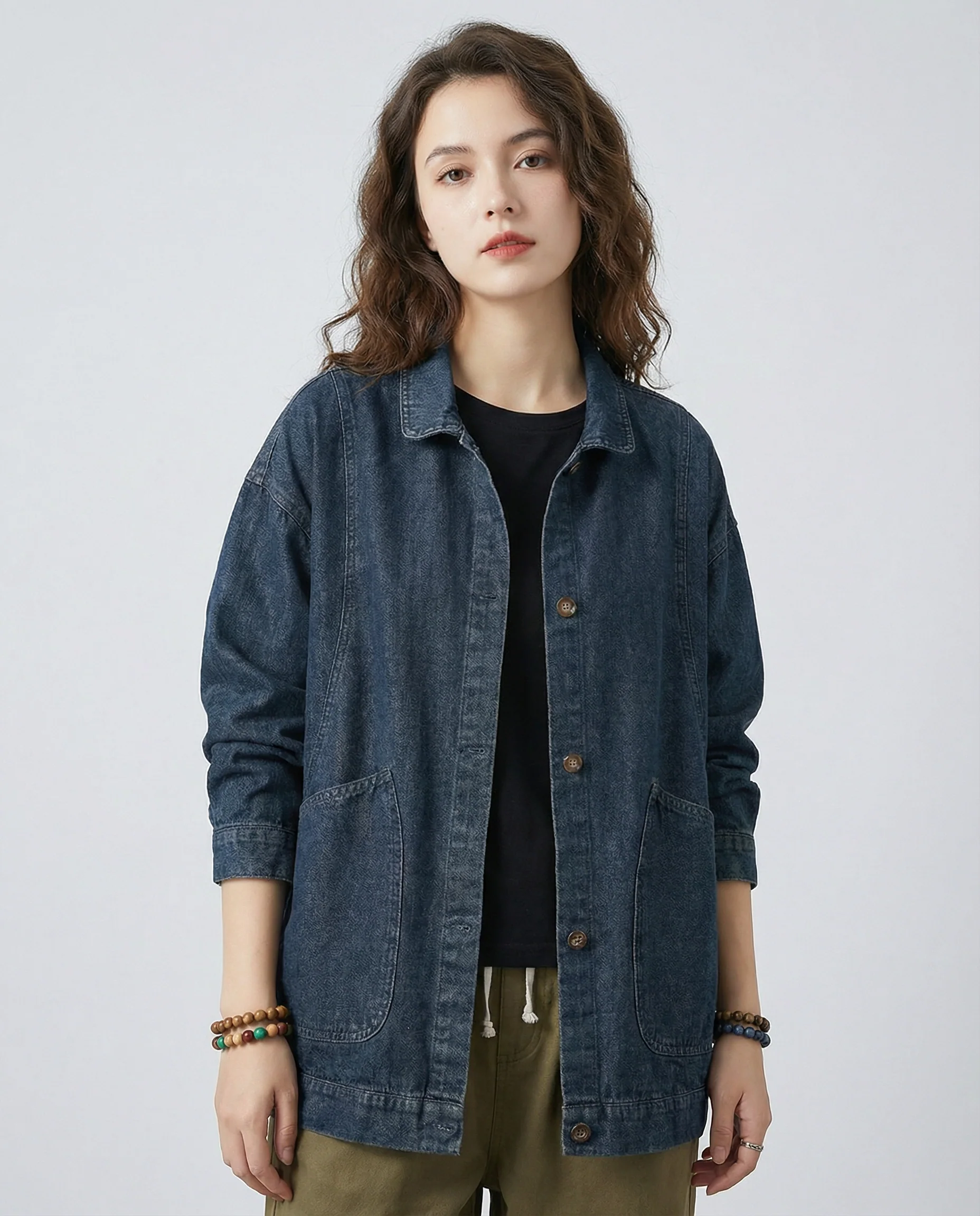 Women’s Oversized Longline Denim Jacket with Utility Pockets and Relaxed Street Style Fit - Image 4