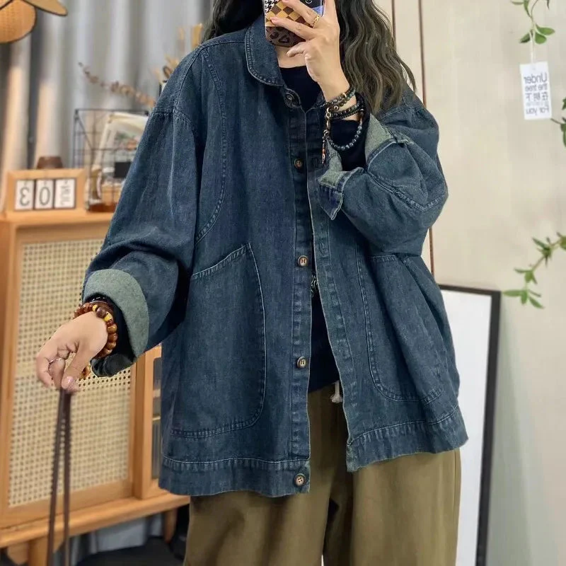 Women’s Oversized Longline Denim Jacket with Utility Pockets and Relaxed Street Style Fit - Image 5
