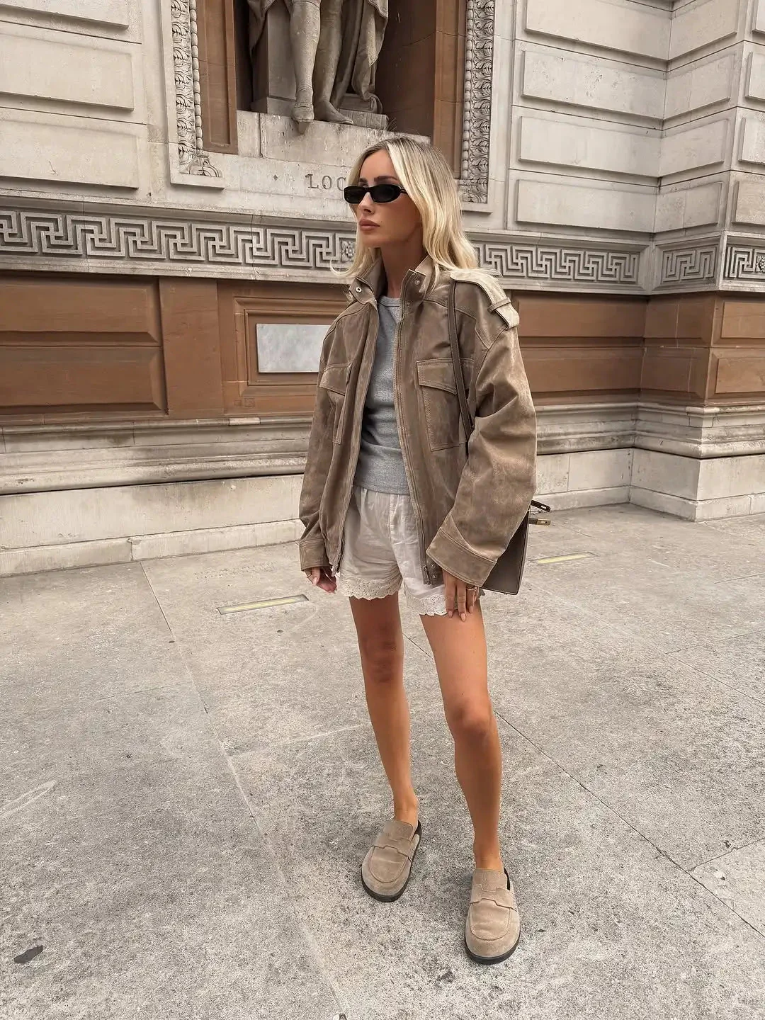 Women’s Oversized Suede Hooded Jacket with Zip Front and Utility Pocket Design - Image 5