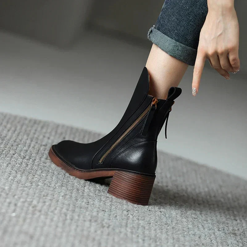 Women’s Zip-Up Ankle Boots with Block Heel - Image 2