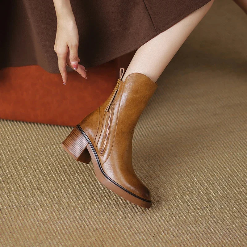 Women’s Zip-Up Ankle Boots with Block Heel - Image 4