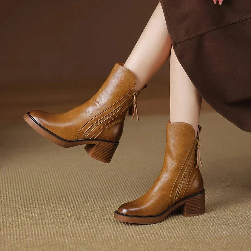Women’s Zip-Up Ankle Boots with Block Heel - Image 5