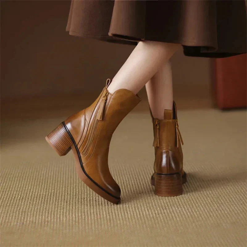Women’s Zip-Up Ankle Boots with Block Heel - Image 6