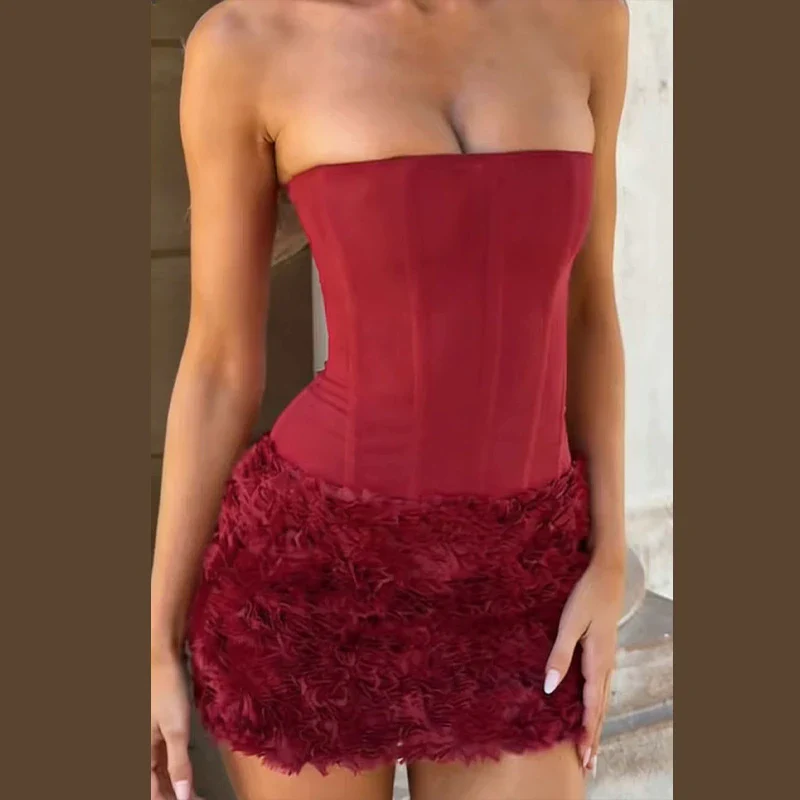 Red Strapless Backless Mini Party Dress - Image 7