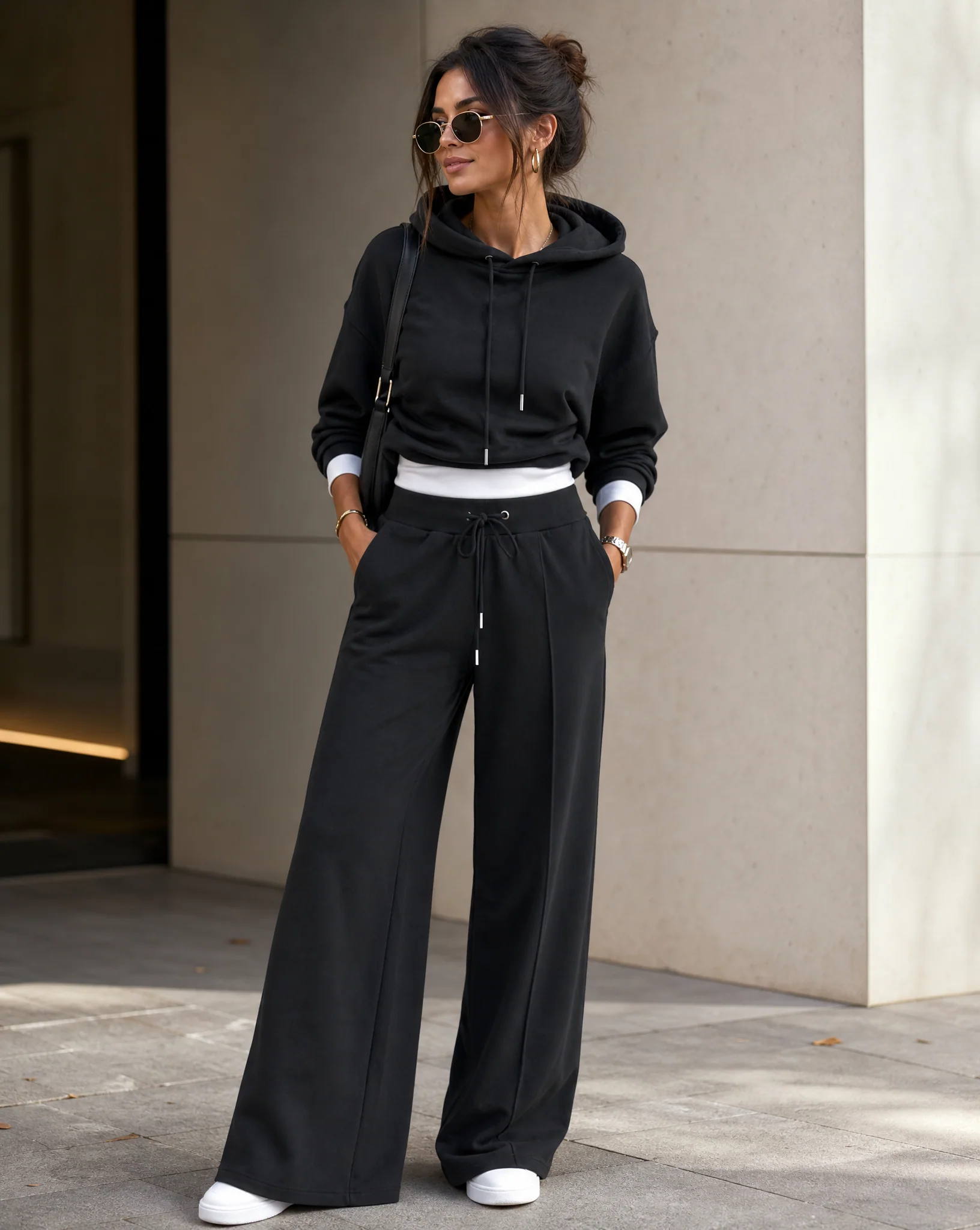 2-Piece Hoodie Tracksuit Set with Wide-Leg Trousers for Women - Image 4
