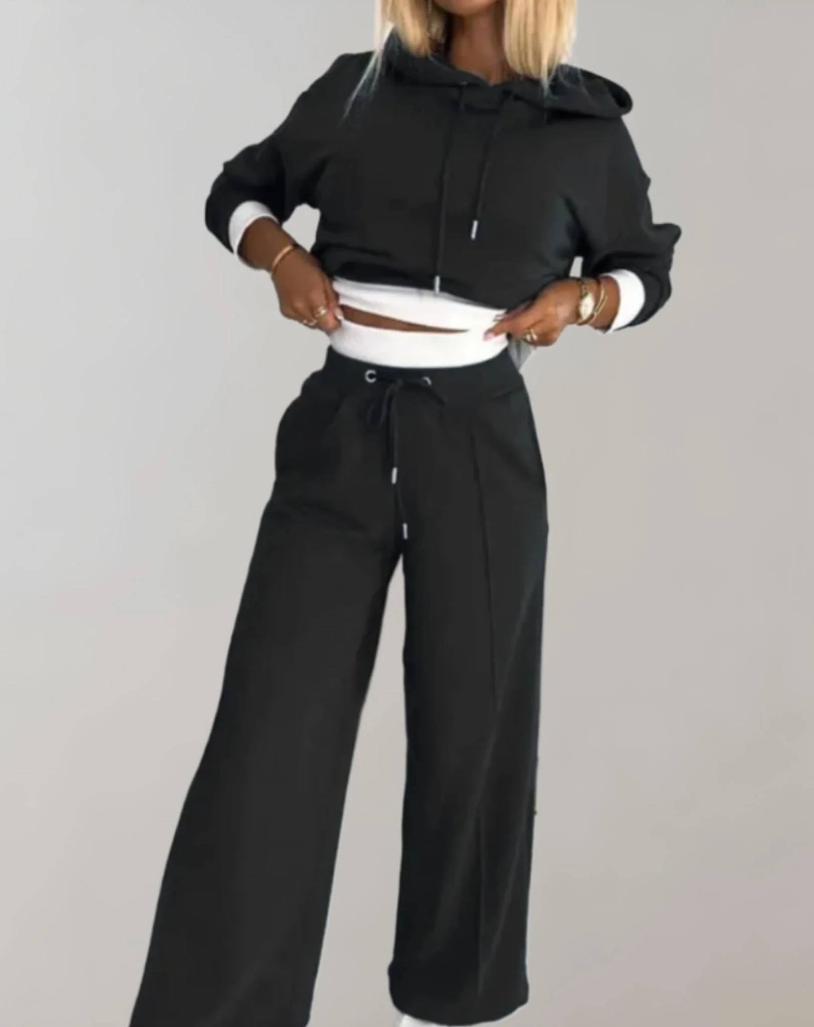 2-Piece Hoodie Tracksuit Set with Wide-Leg Trousers for Women - Image 5