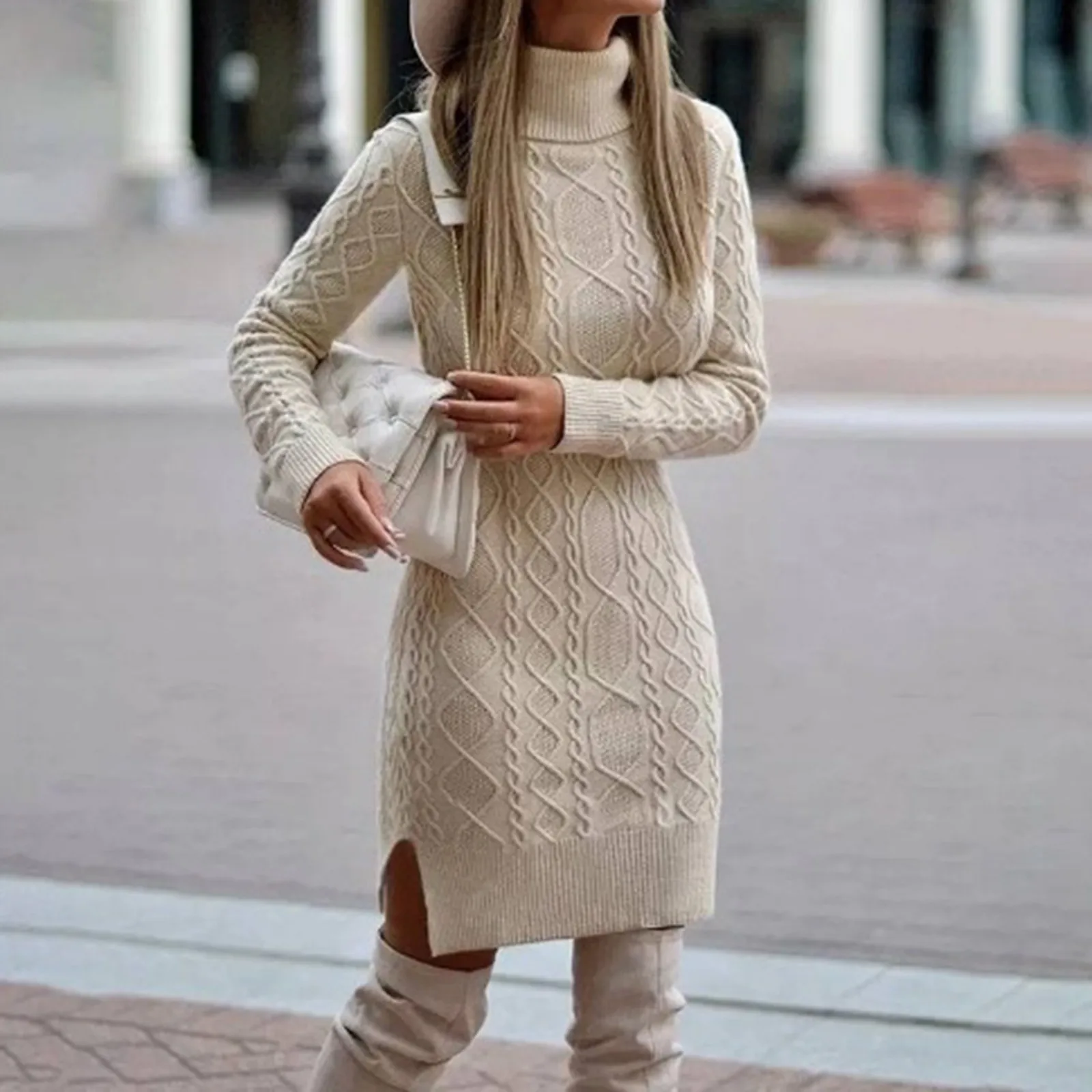 Women's A-Line Holiday Knit Sweater Dress - Image 7