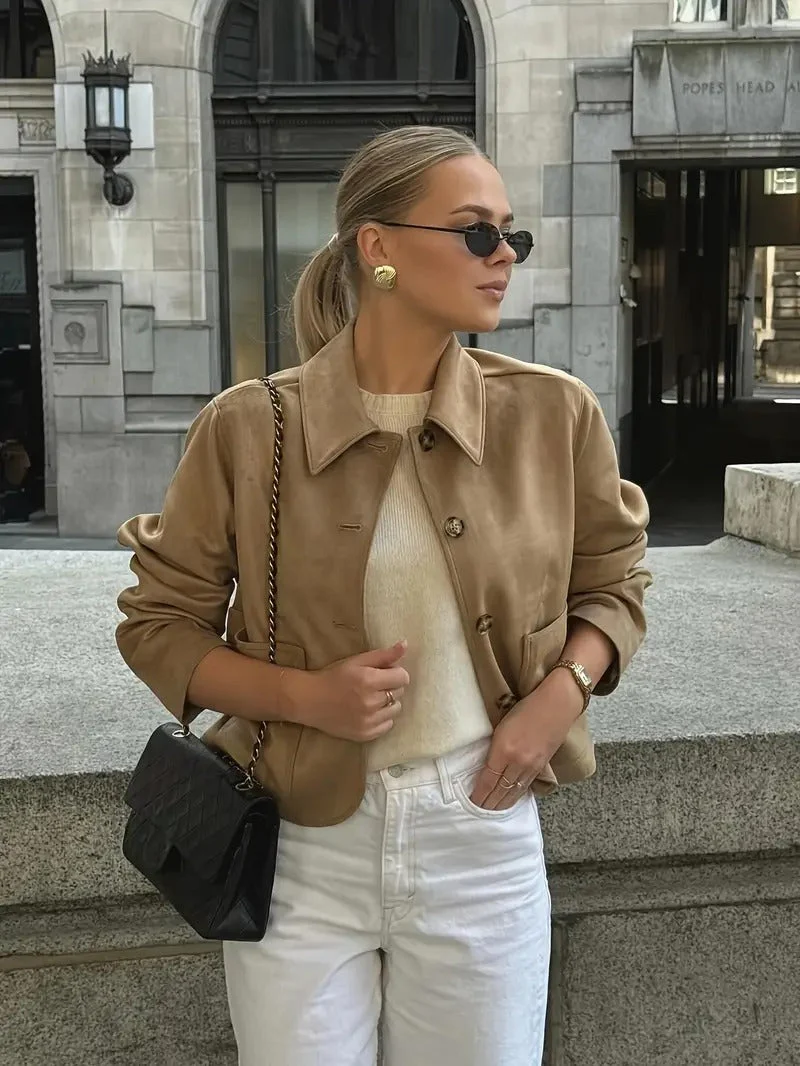 Women's Button-Down Suede Jacket - Image 2