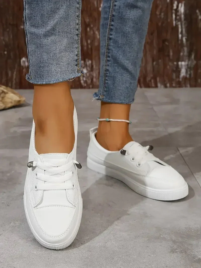 Casual Round Toe Flat Shoes with Lace-Up Design for Women - Image 2