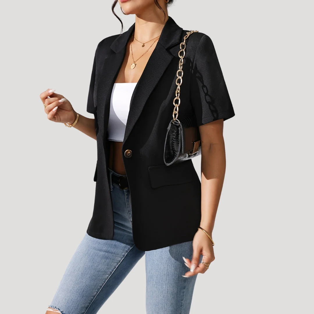 Classic Women's short-sleeve black blazer - Image 3