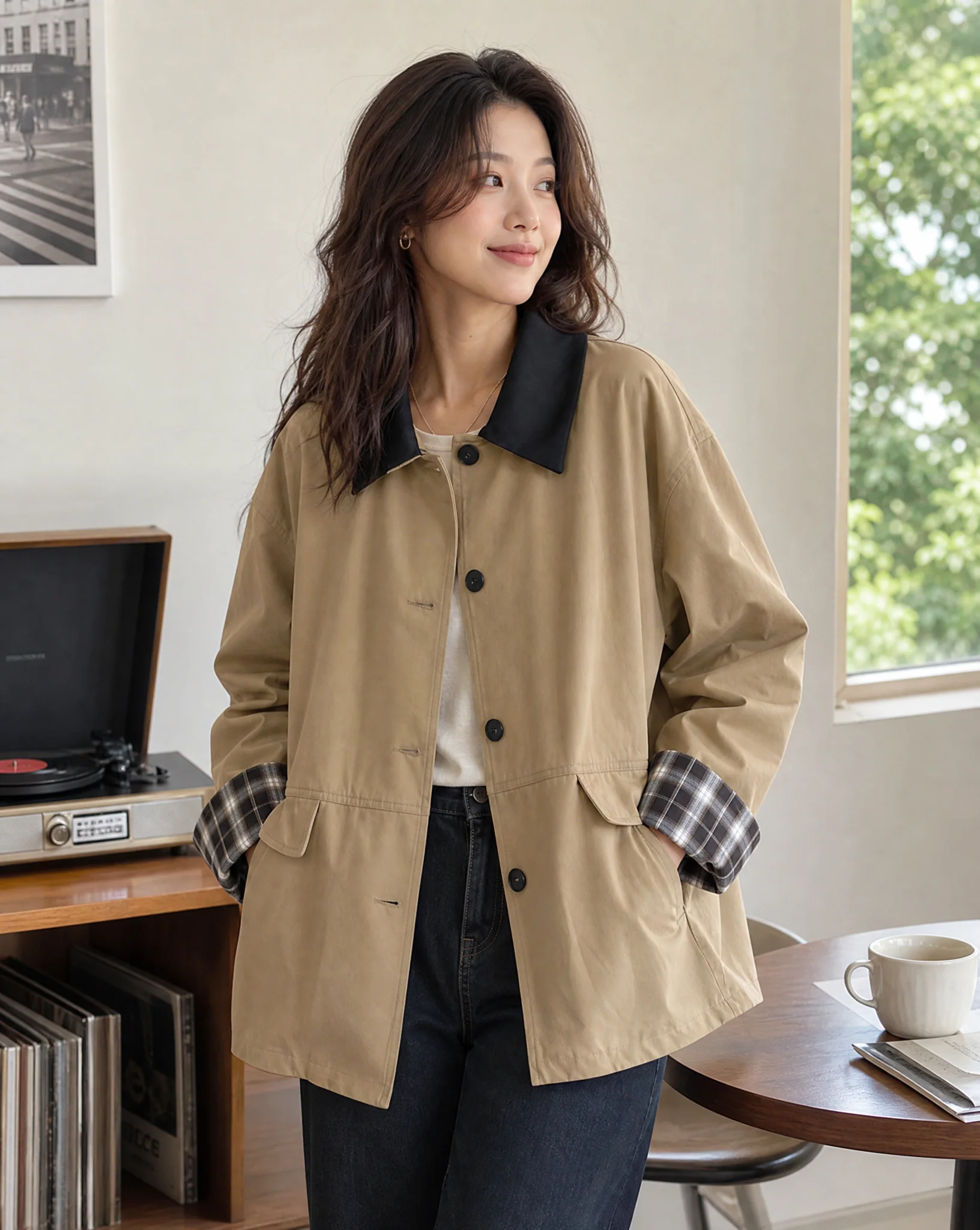 Women's Contrast Trim Button-Up Jacket - Image 2