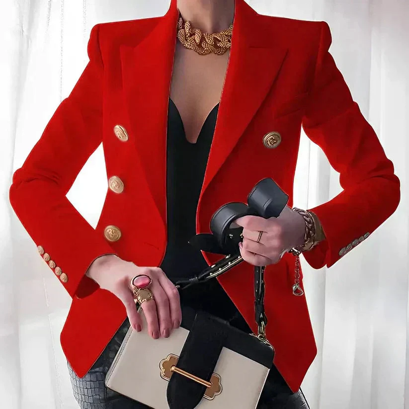 Elegant Women's Double-Breasted Blazer with Gold Buttons - Image 3