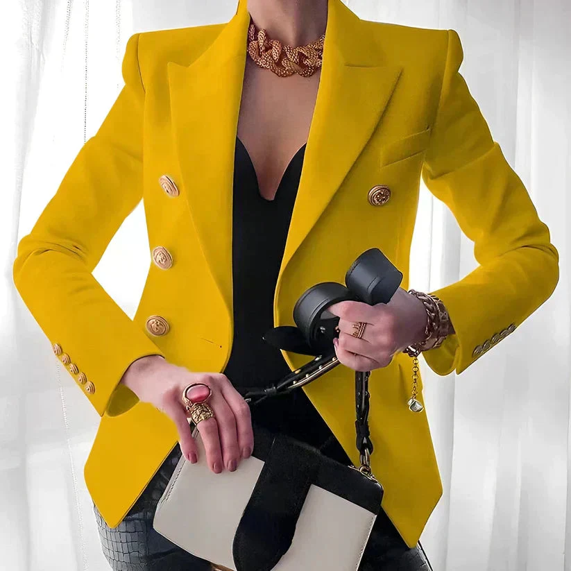 Elegant Women's Double-Breasted Blazer with Gold Buttons - Image 4