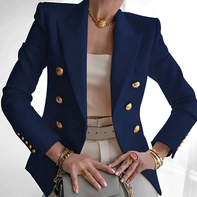 Elegant Women's Double-Breasted Blazer with Gold Buttons - Image 5