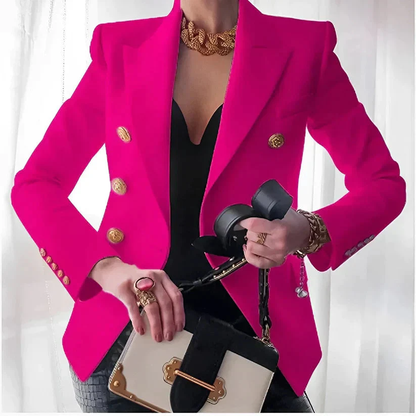 Elegant Women's Double-Breasted Blazer with Gold Buttons - Image 6
