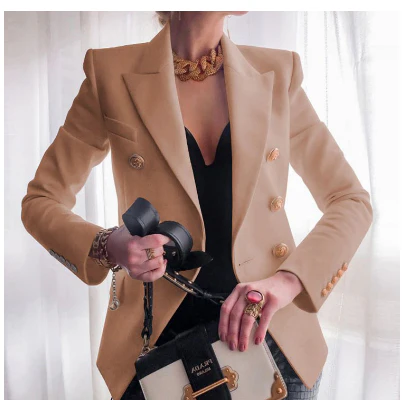 Elegant Women's Double-Breasted Blazer with Gold Buttons - Image 7