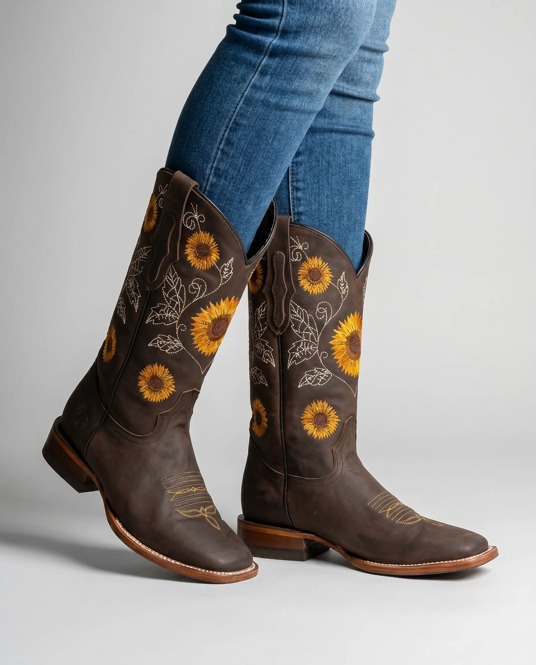 Women's Floral Embroidered Cowgirl Boots with Low Block Heel - Image 4