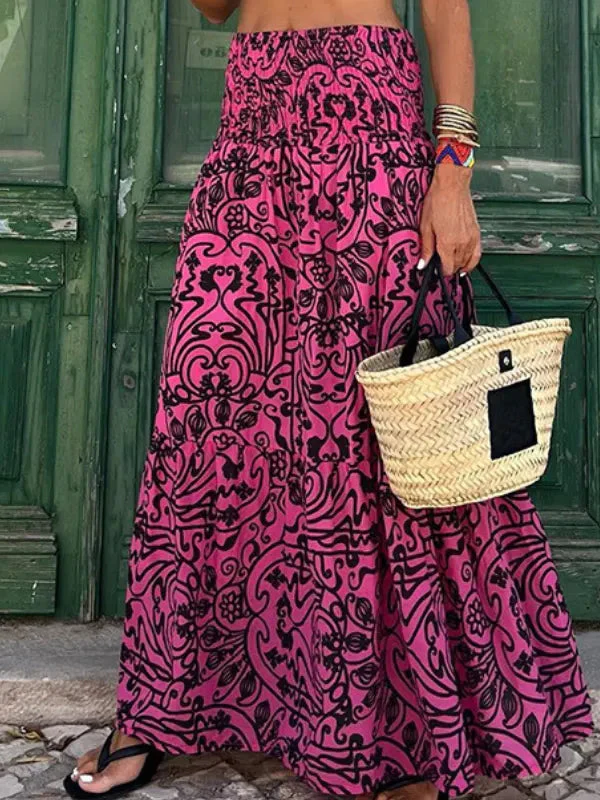 Summer Floral Print Boho Maxi Skirt