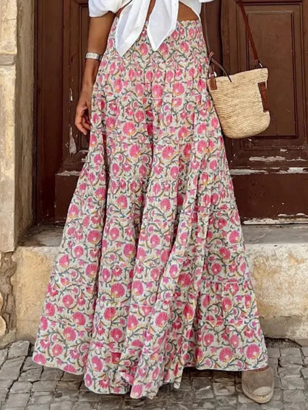 Summer Floral Print Boho Maxi Skirt - Image 2
