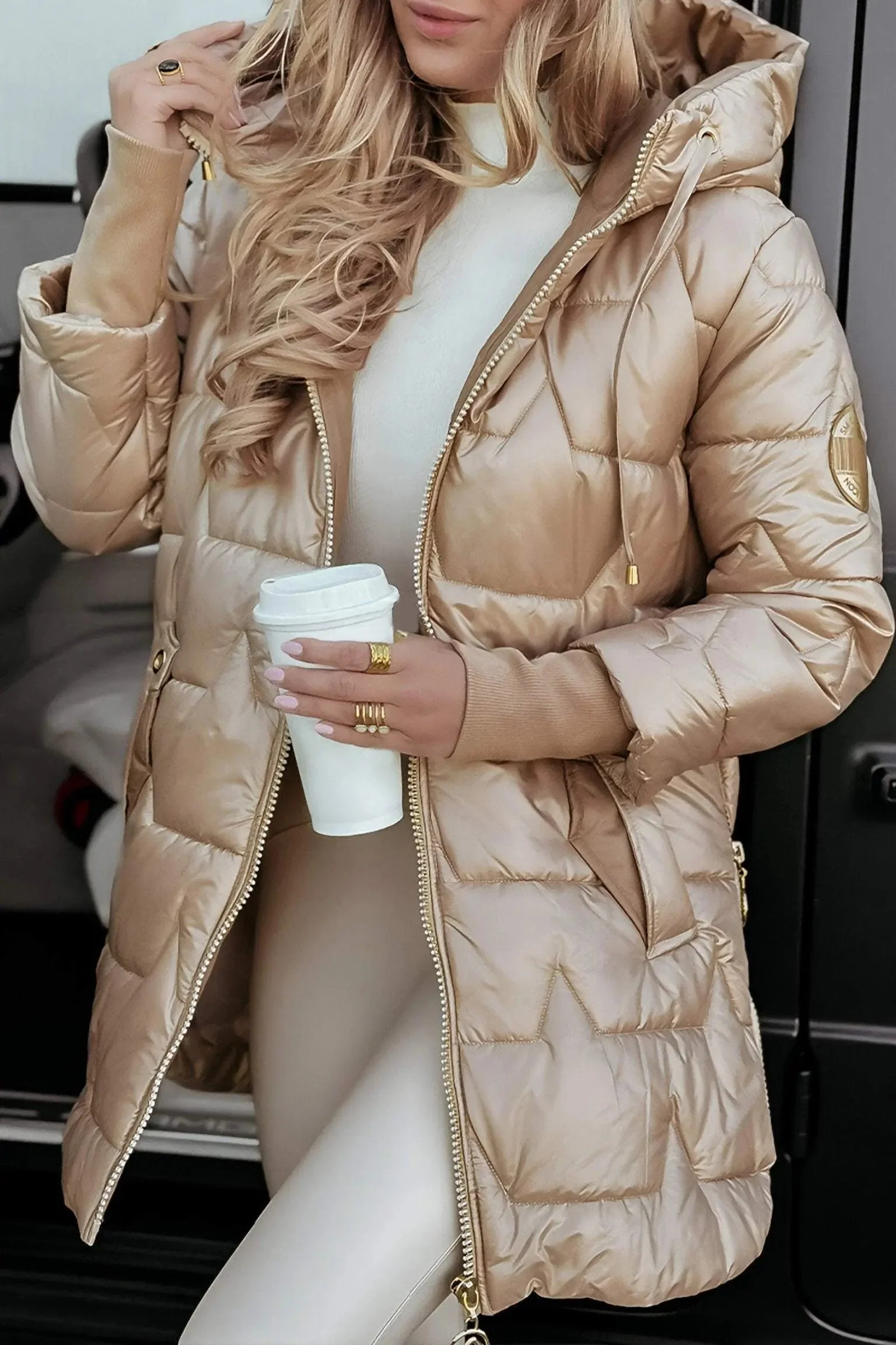 Women's Hooded Puffer Jacket with Quilted Lining - Image 2