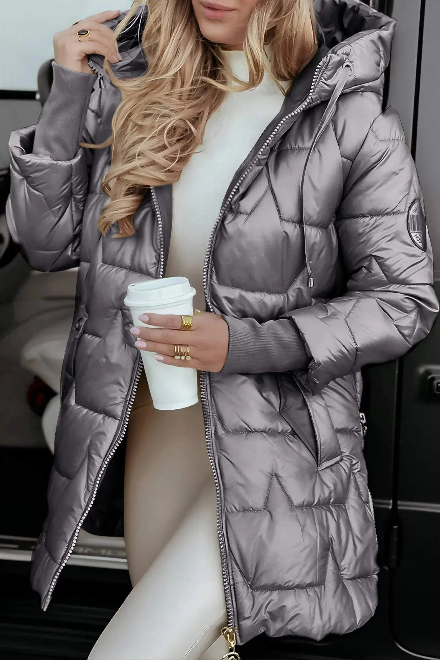 Women's Hooded Puffer Jacket with Quilted Lining - Image 4