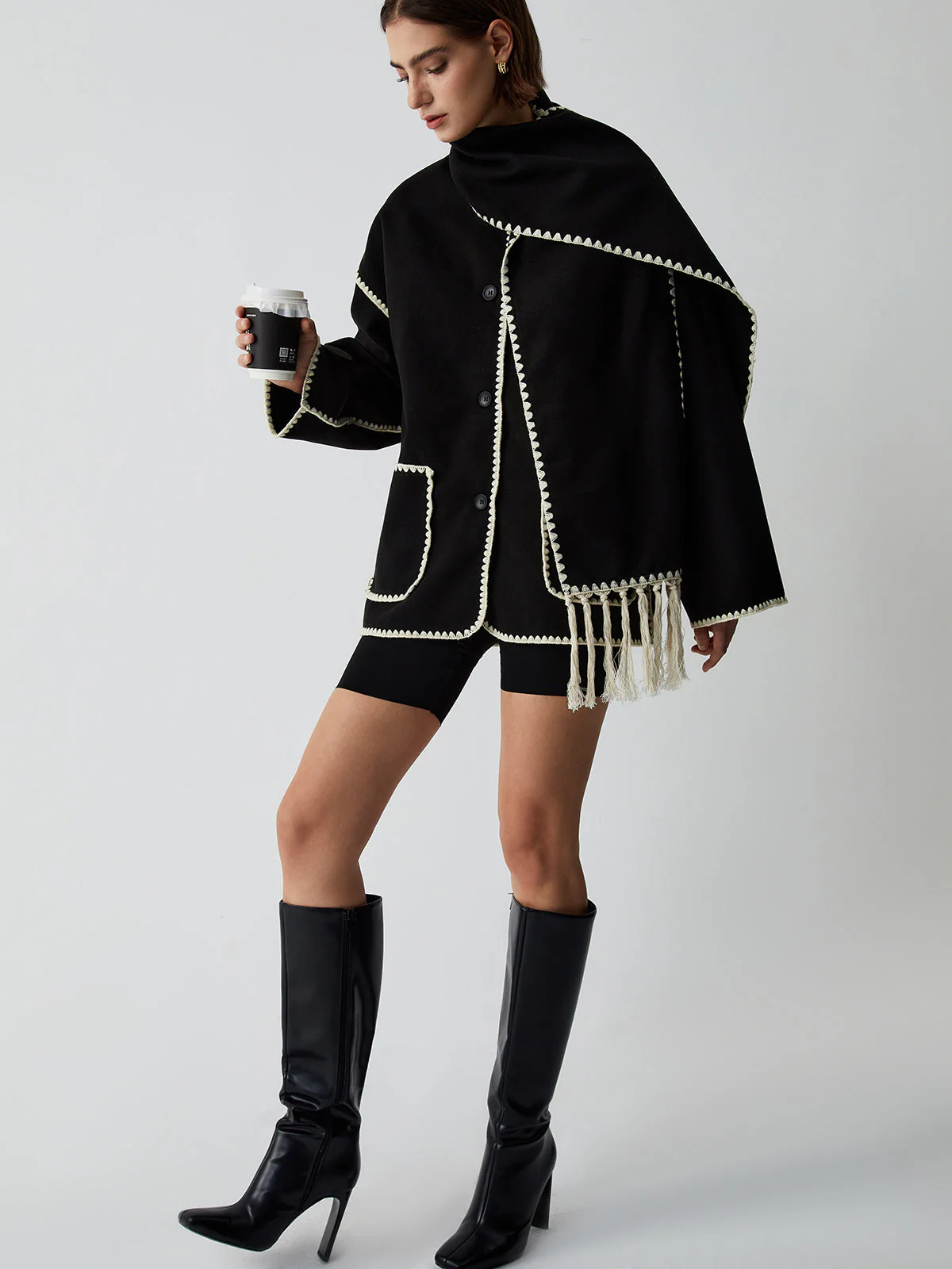 Women's Tailored Jacket with Matching Scarf - Image 3