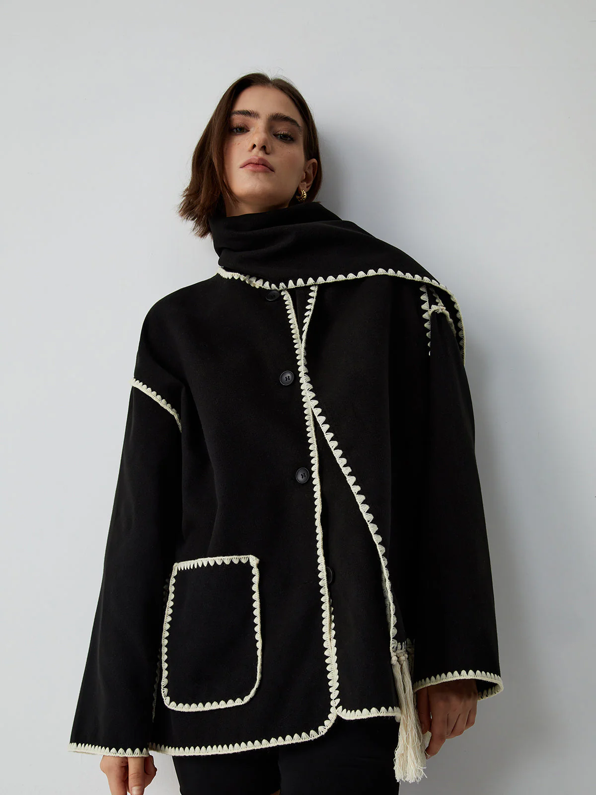 Women's Tailored Jacket with Matching Scarf - Image 4