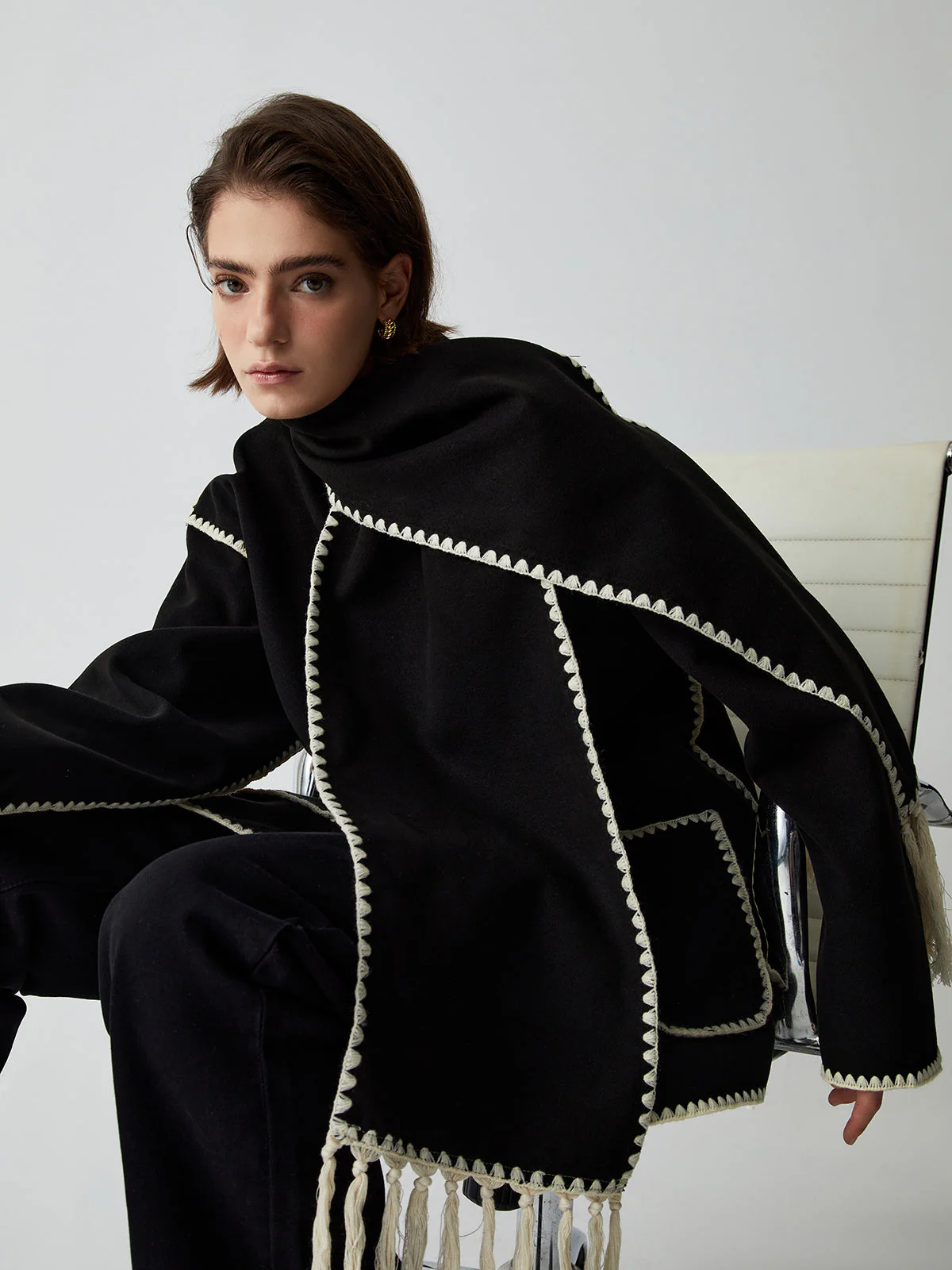 Women's Tailored Jacket with Matching Scarf - Image 6