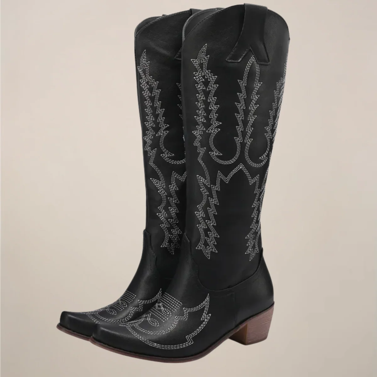 Women's Knee-High Cowboy Boots with Embroidered Design - Image 6