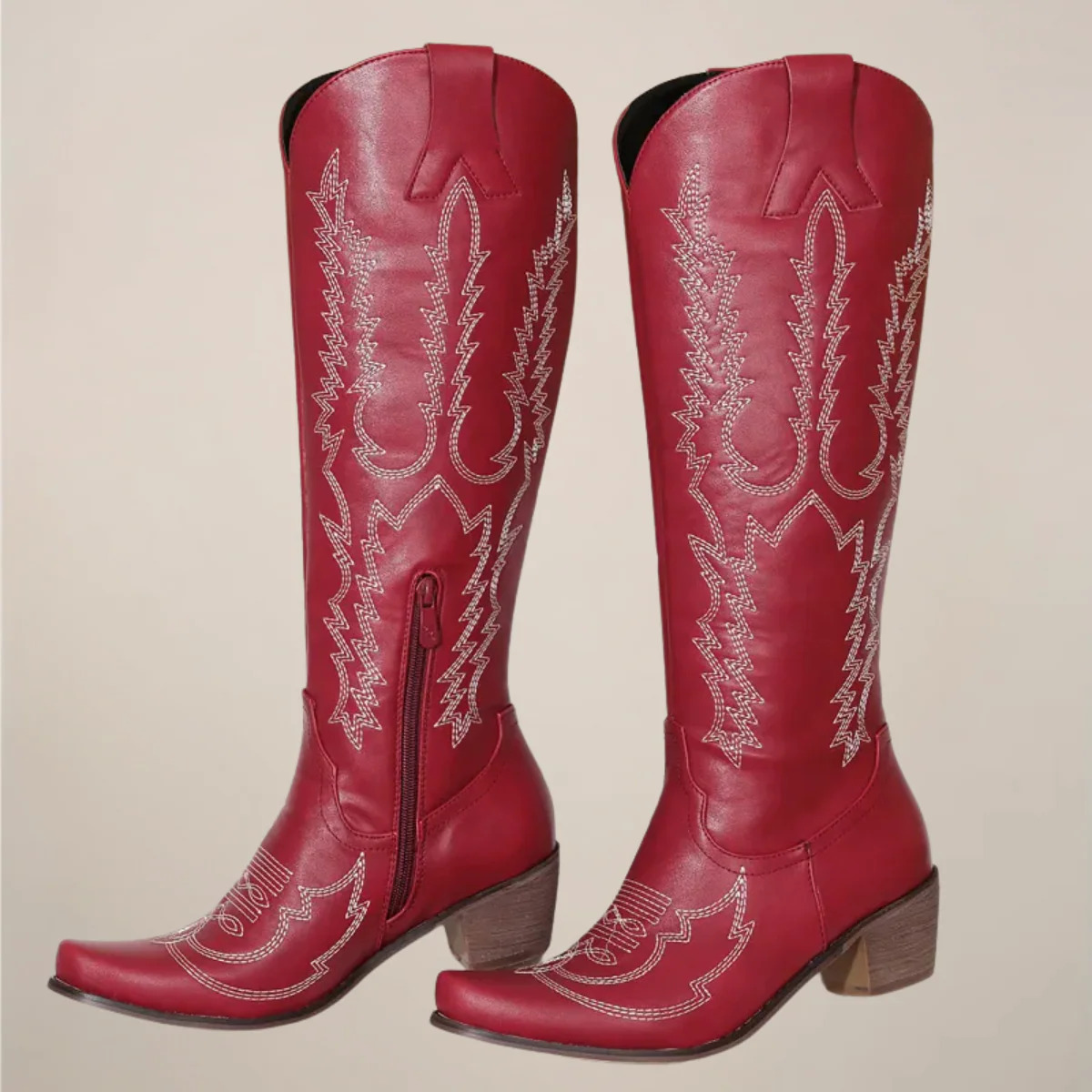 Women's Knee-High Cowboy Boots with Embroidered Design - Image 7