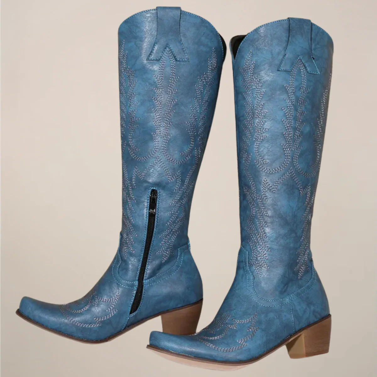 Women's Knee-High Cowboy Boots with Embroidered Design - Image 8