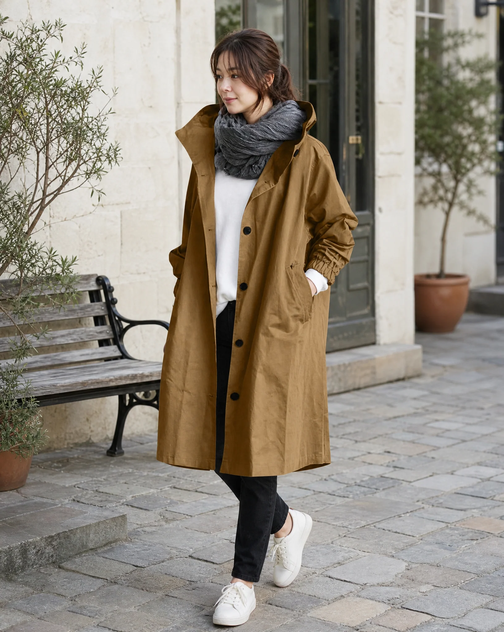 Women's Long Hooded Trench Coat - Image 3