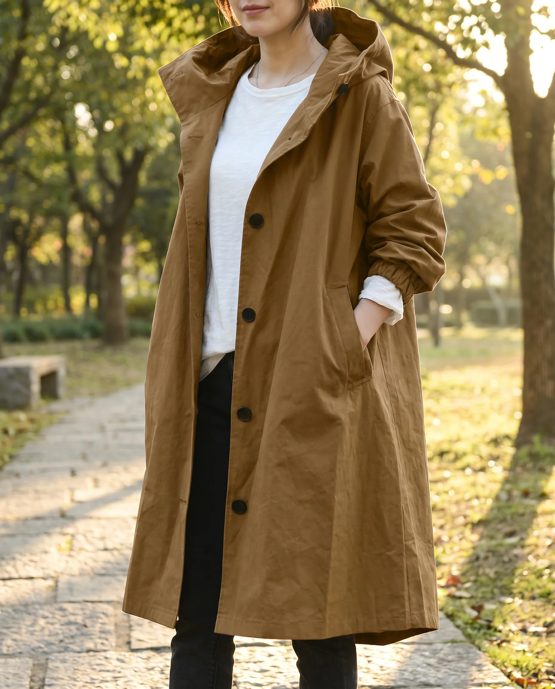 Women's Long Hooded Trench Coat - Image 4