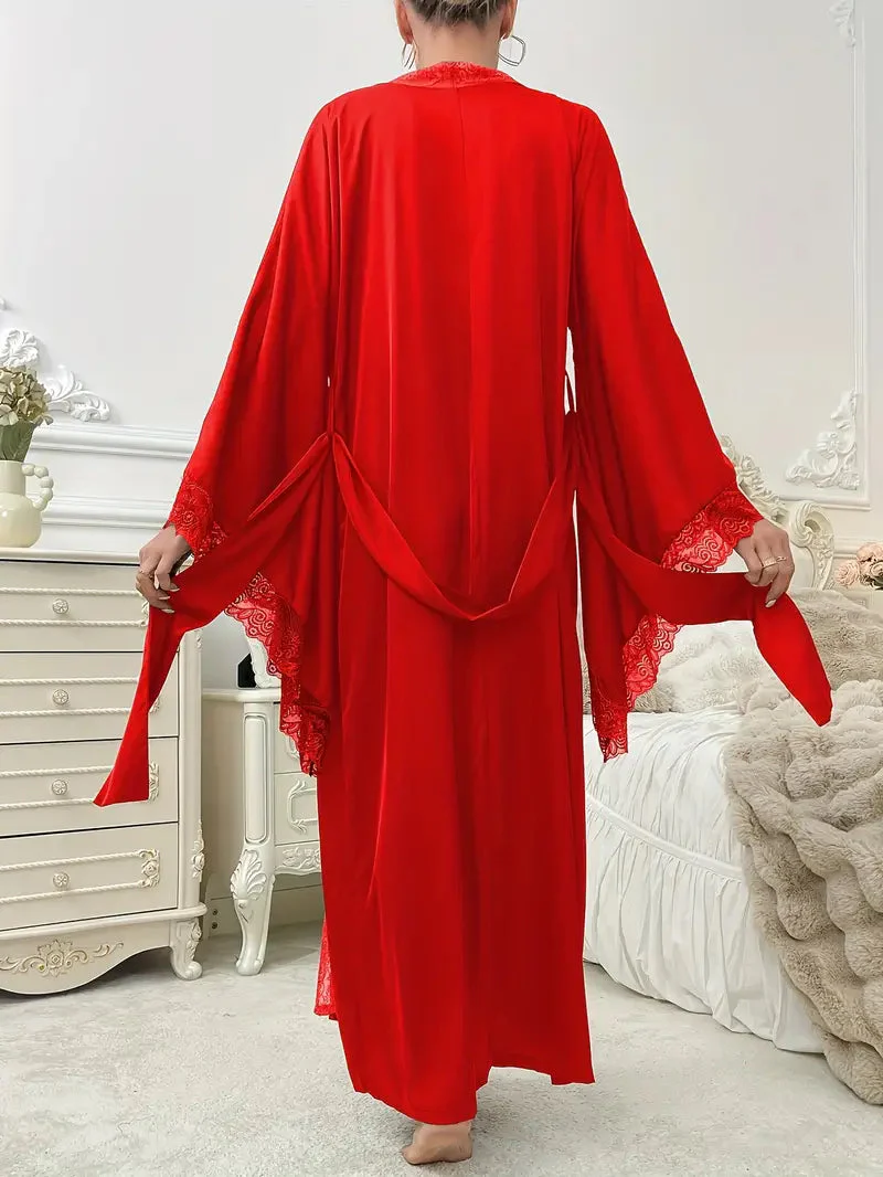 Women's Long Lace Dressing Gown Robe - Image 3