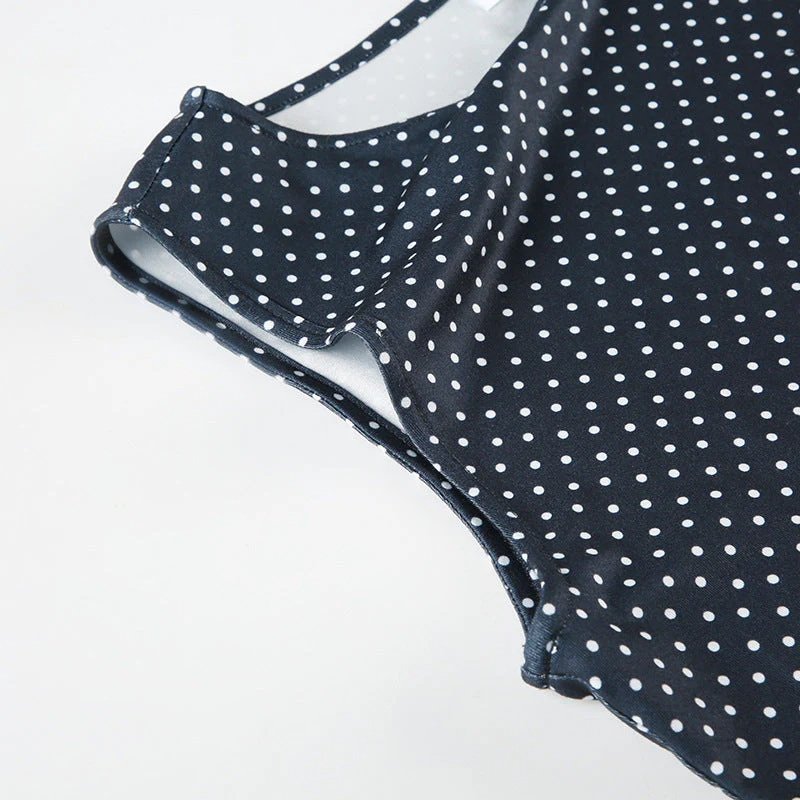Sleeveless Polka Dot Mini Dress with Fitted Waist - Image 4