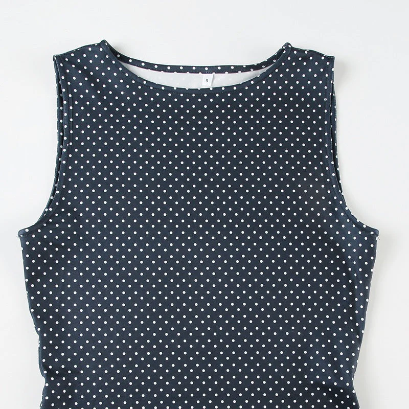 Sleeveless Polka Dot Mini Dress with Fitted Waist - Image 5