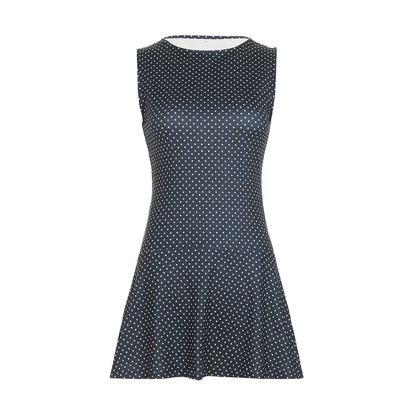 Sleeveless Polka Dot Mini Dress with Fitted Waist - Image 8