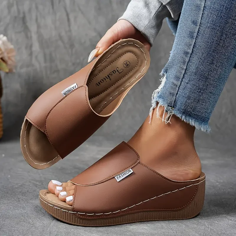 Slip-On Wedge Sandals with Open Toe for Women - Image 3
