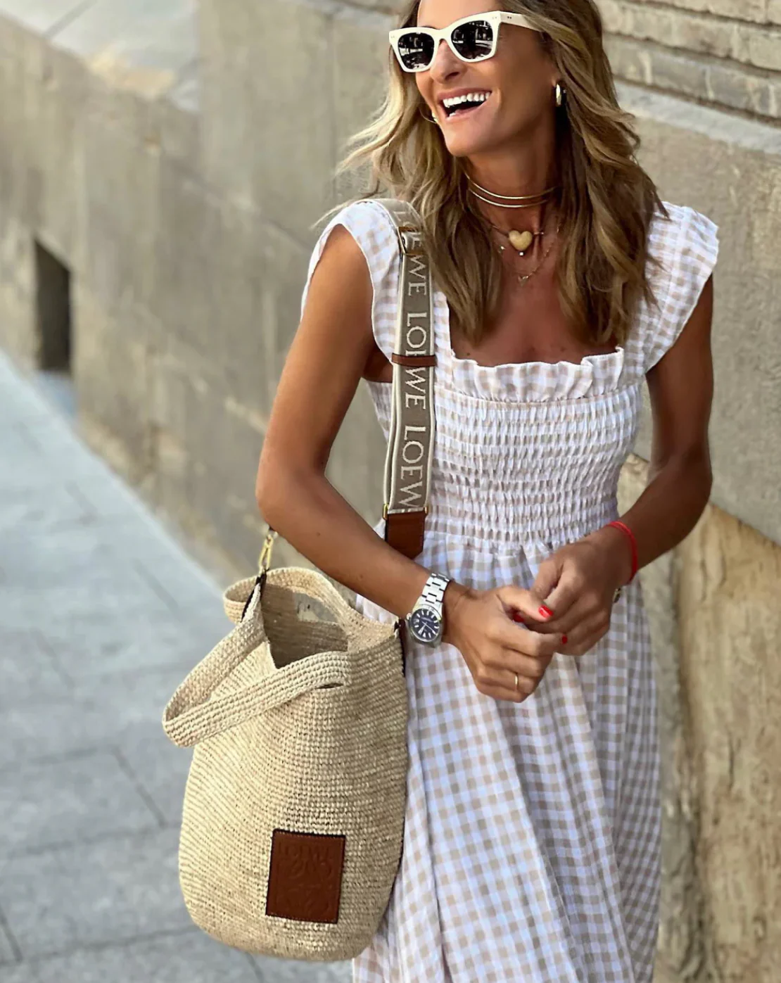 Summer Smocked Gingham Maxi Dress with Ruffle Sleeves - Image 4
