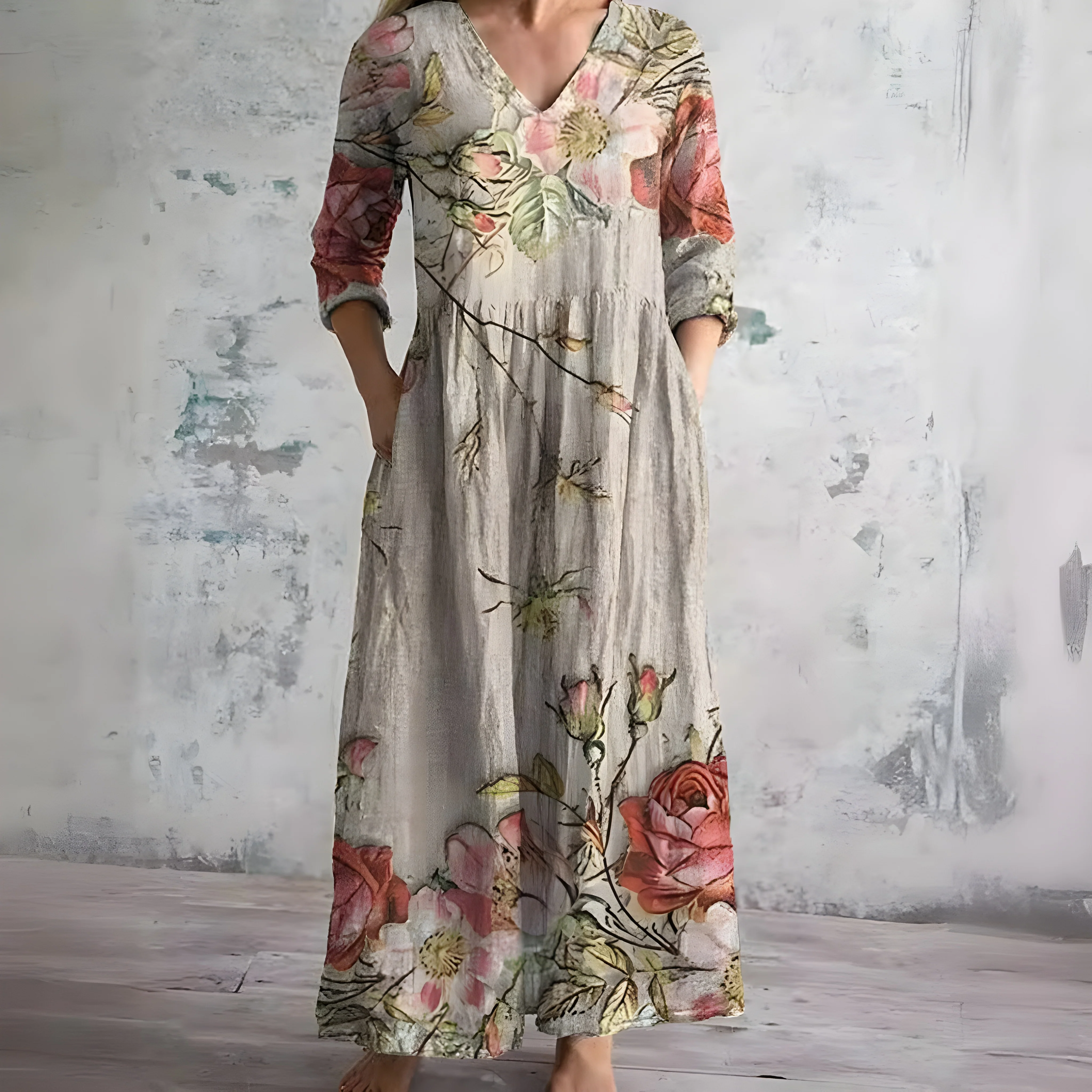 Flowy V-Neck Floral Summer Maxi Dress - Image 2