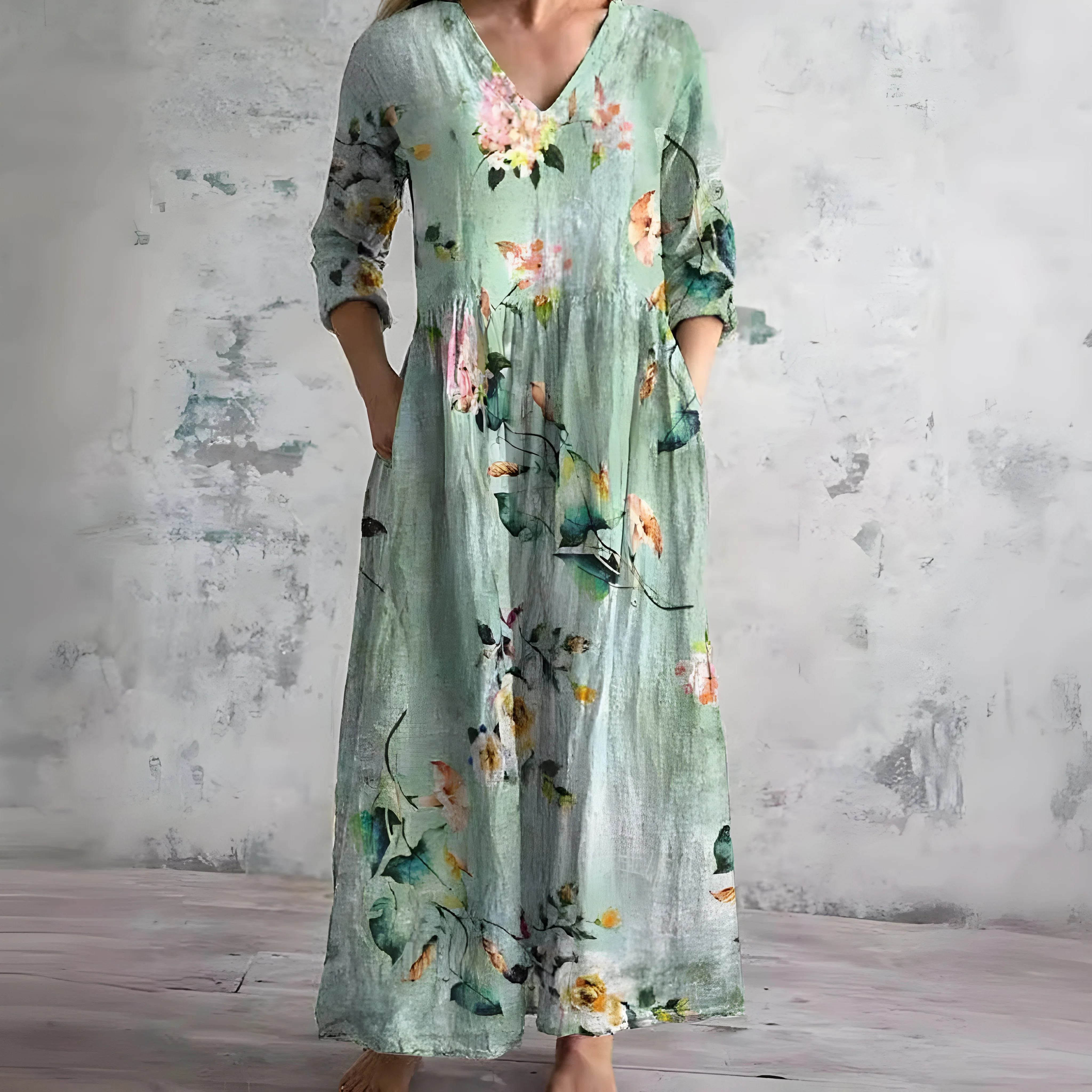 Flowy V-Neck Floral Summer Maxi Dress - Image 3