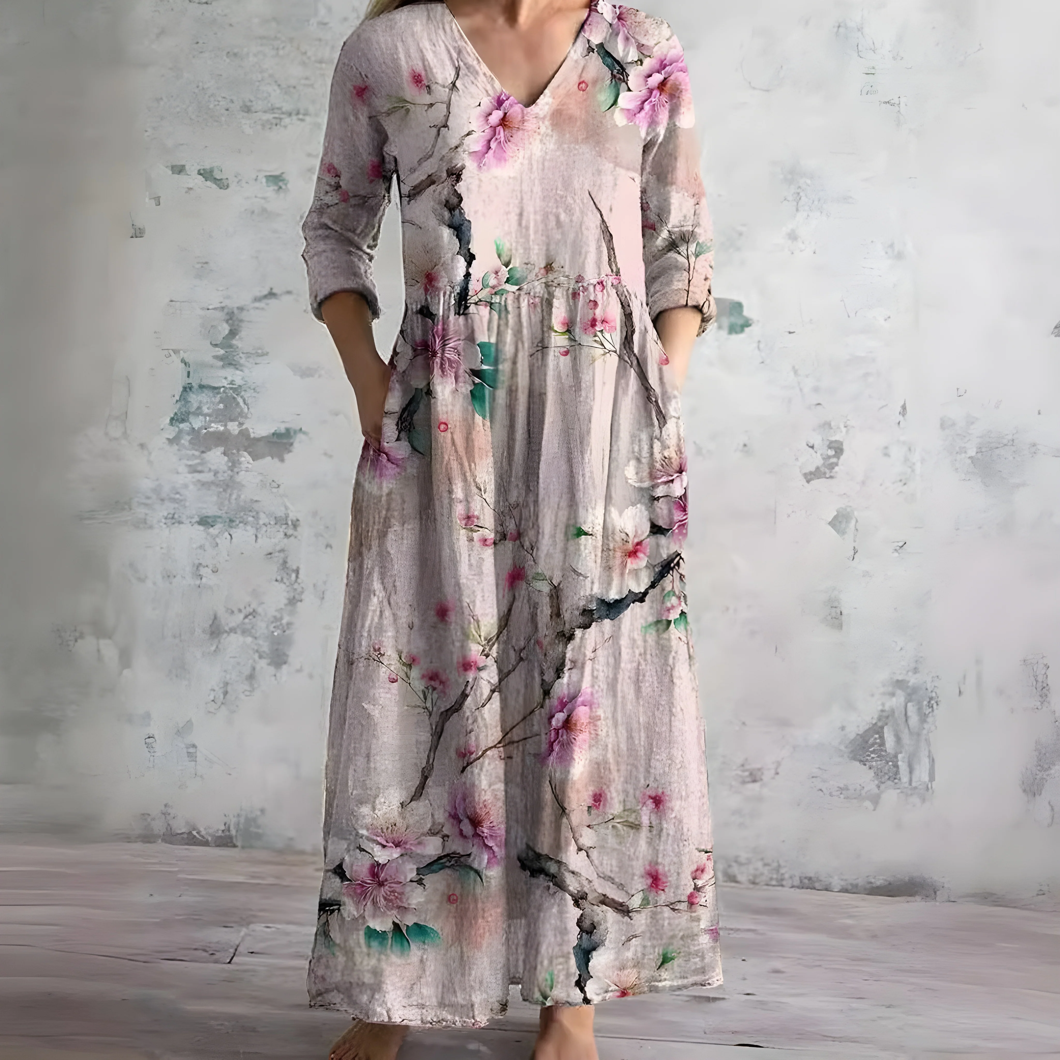 Flowy V-Neck Floral Summer Maxi Dress - Image 4