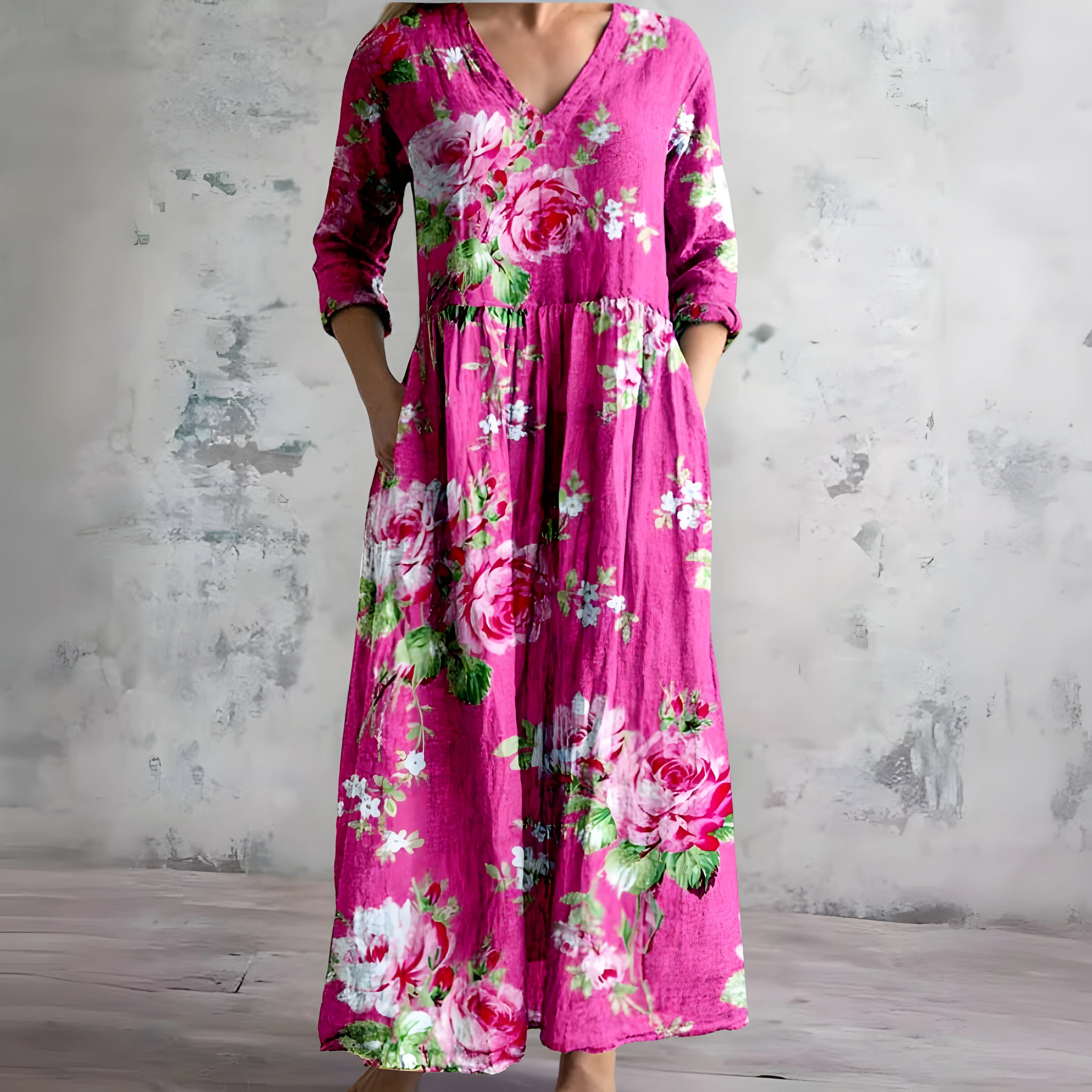 Flowy V-Neck Floral Summer Maxi Dress - Image 5