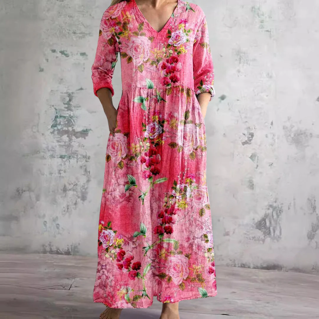 Flowy V-Neck Floral Summer Maxi Dress - Image 6