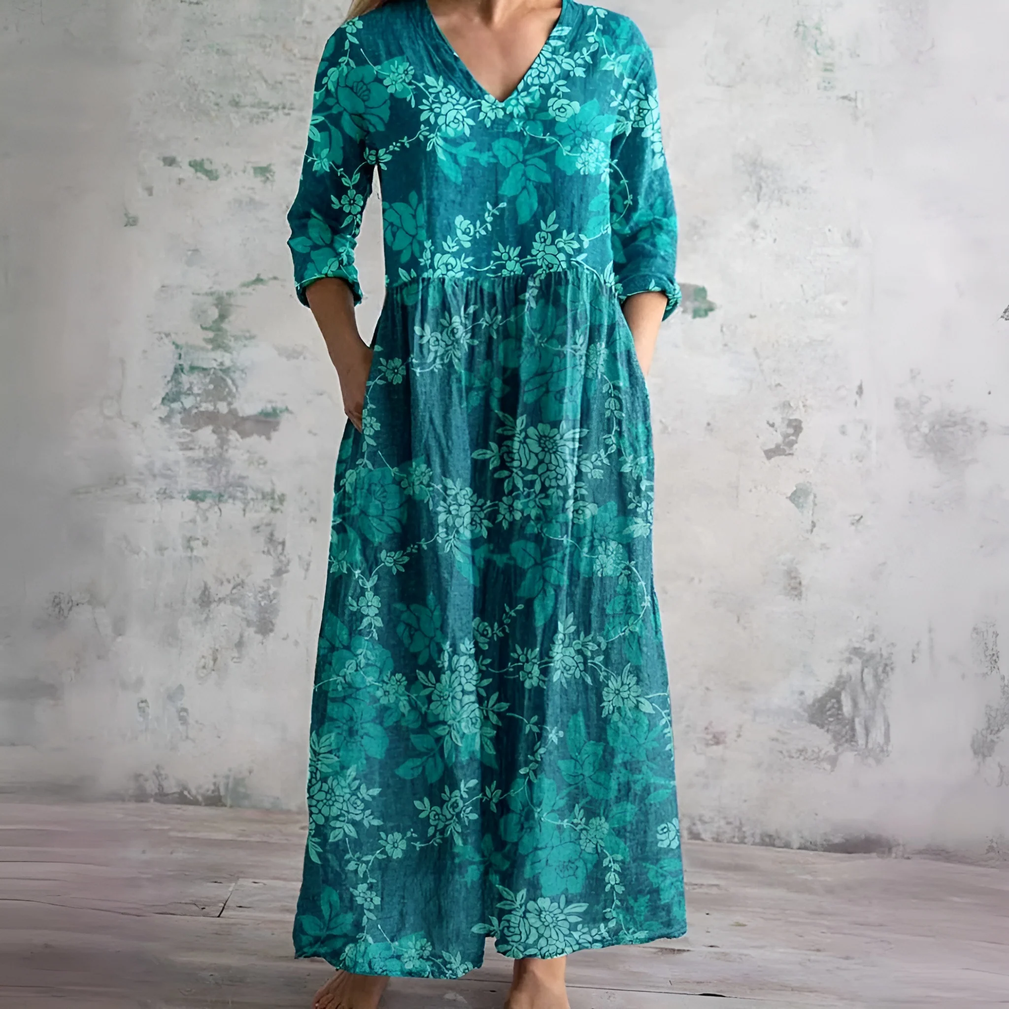 Flowy V-Neck Floral Summer Maxi Dress - Image 7