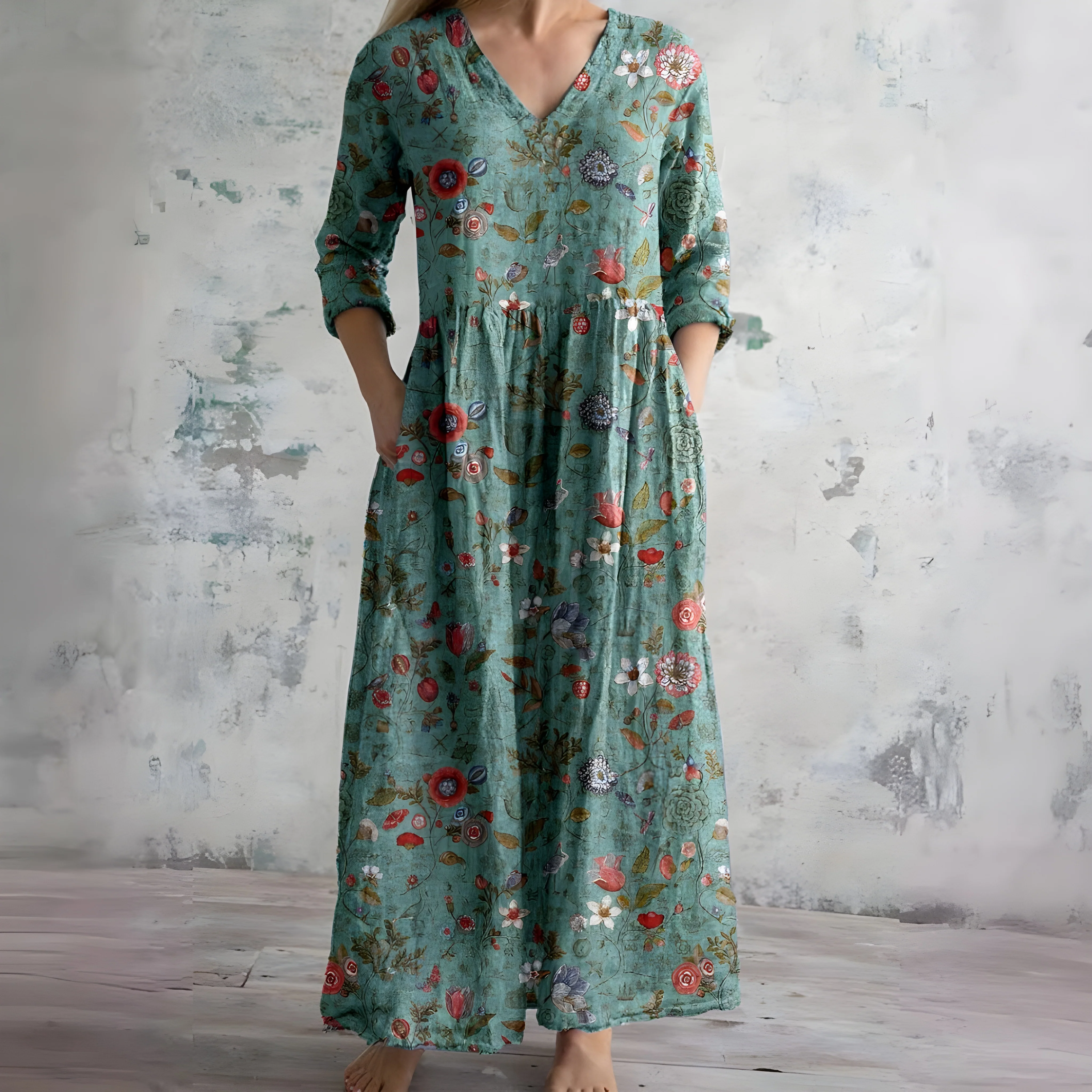Flowy V-Neck Floral Summer Maxi Dress - Image 9