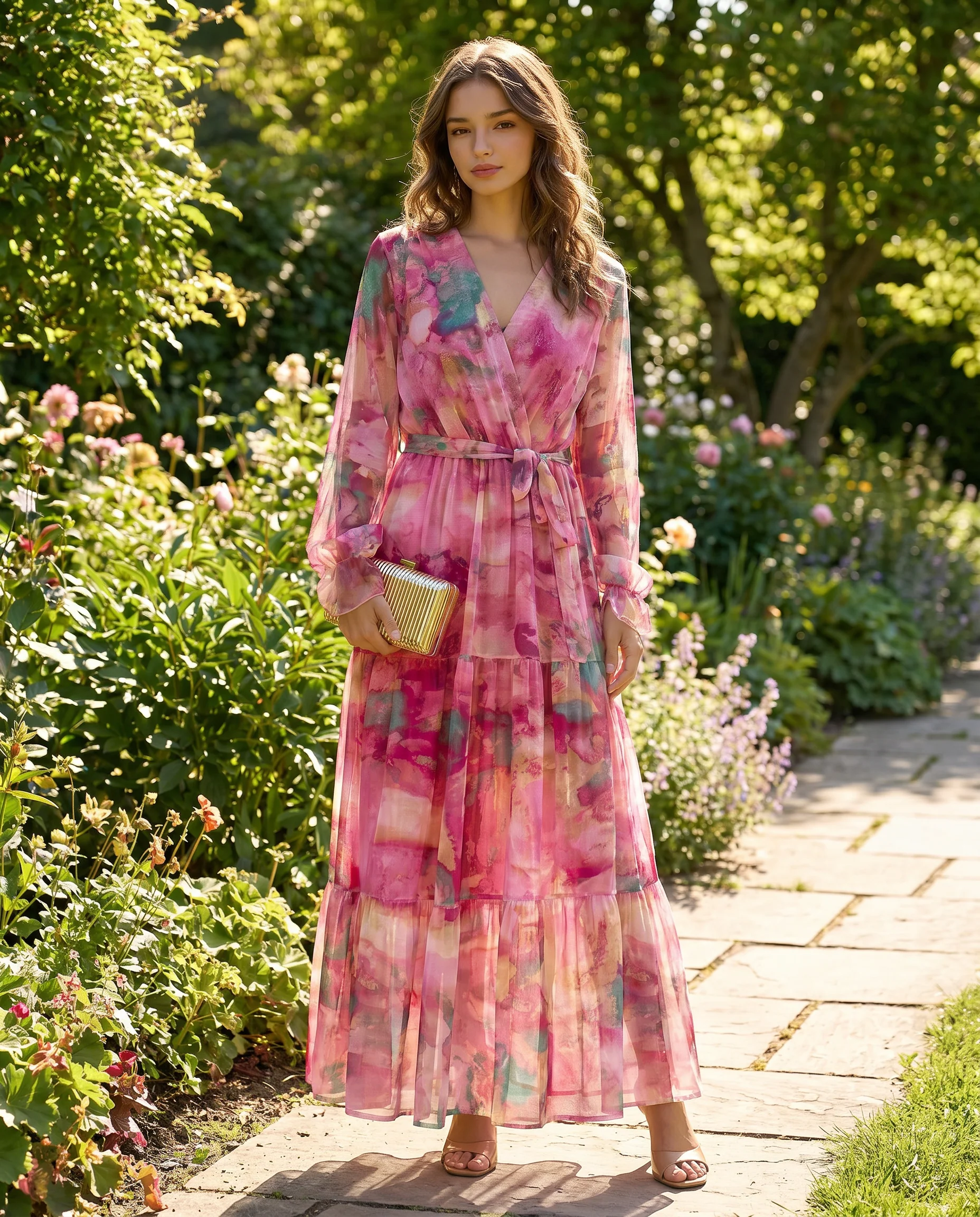 Floral Wrap Summer Evening Maxi Dress - Image 2