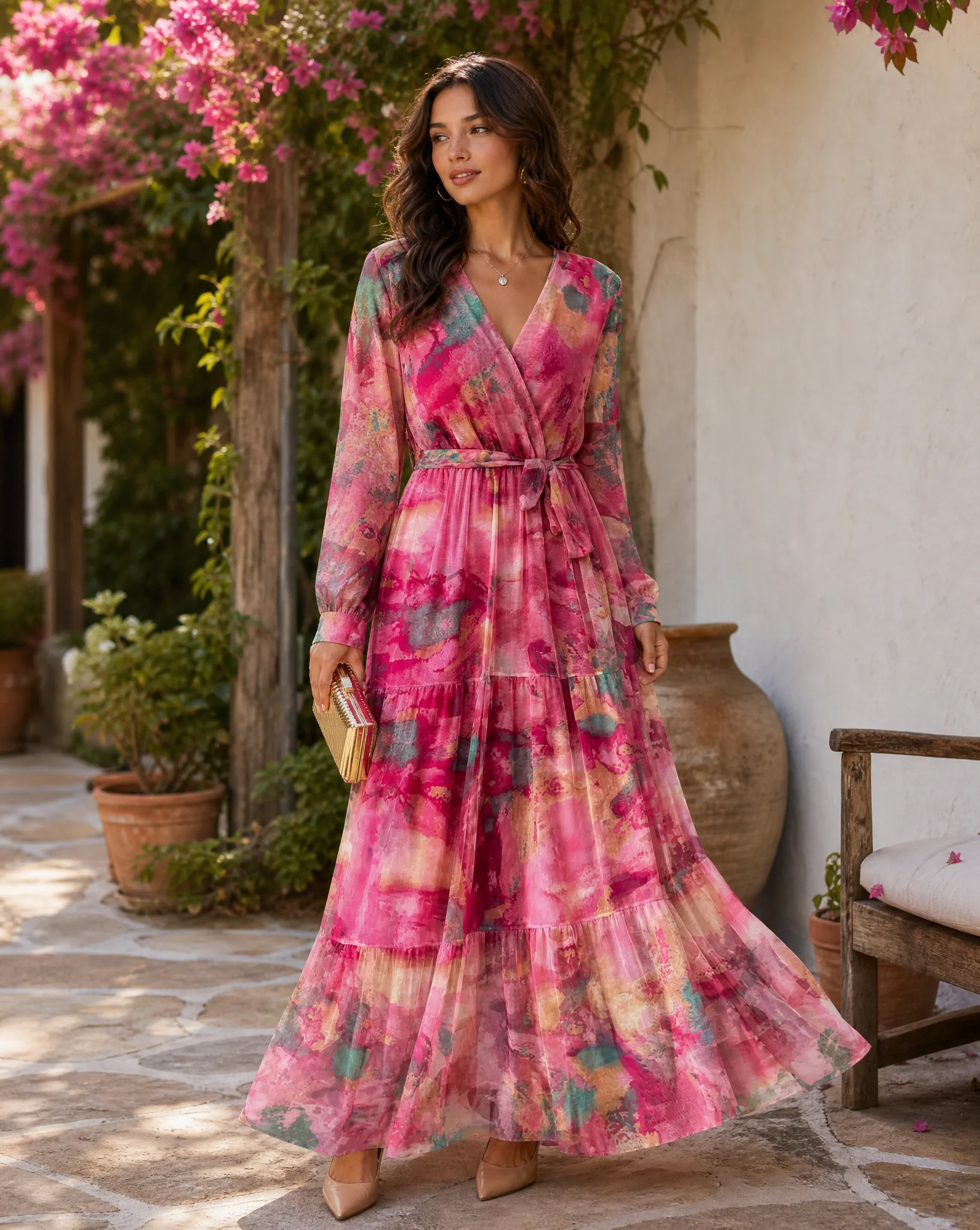 Floral Wrap Summer Evening Maxi Dress - Image 3